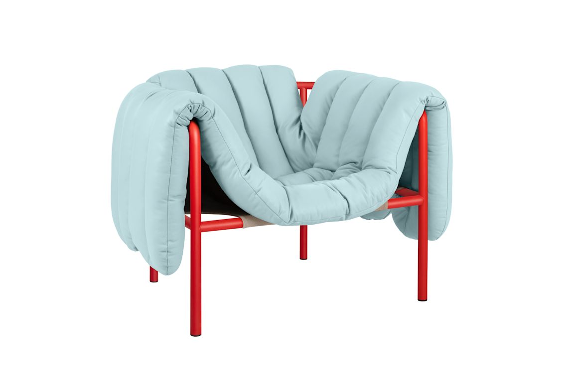 Lounge Chair, Light Blue Leather / Traffic Red